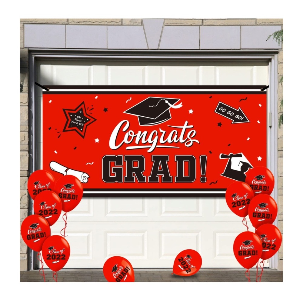Congrats Grad Backdrop Banner with 2022 Graduation Balloons